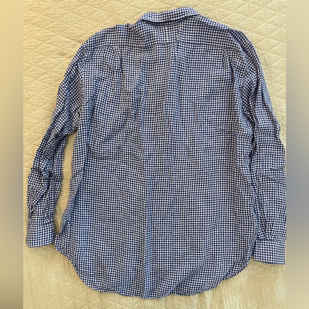 POLO RALPH LAUREN Small Gingham Check Linen Sport Shirt in Blue Size 2XLT $125 - Picture 3 of 6